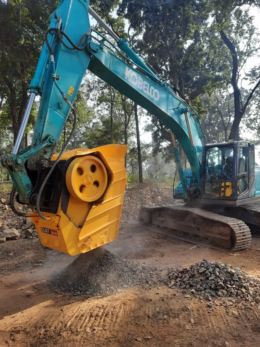 Excavator with crusher bucket